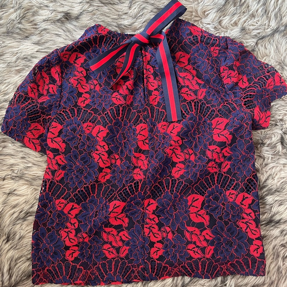 Ted Baker Navy & Red Floral Lace Top Size 2